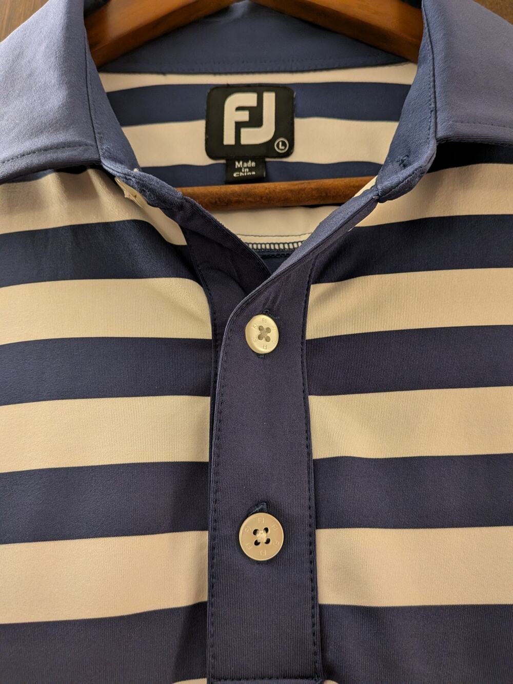 FootJoy FJ ProDry Golf Polo Shirt Mens Large Striped Blue White Short Sleeve